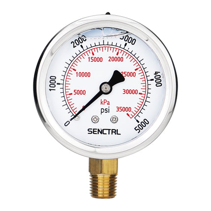 0-5000 Psi Glycerine Filled Pressure Gauge, 1/4" NPT, 2.5" Dial