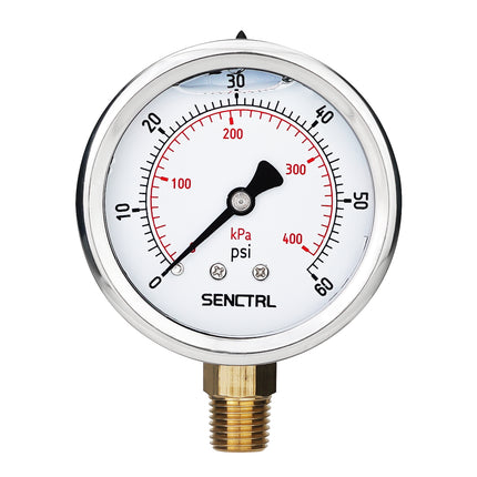 0-60 Psi Glycerine Filled Pressure Gauge, 1/4" NPT, 2.5" Dial