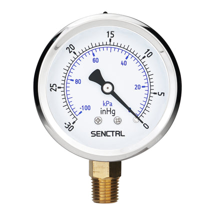 -30-0 InHg Silicone Oil Filled Pressure Gauge, 1/4" NPT, 2.5" Dial