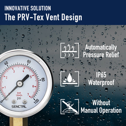 PRV-Tex 0-100 Psi Pressure Gauge, 1/4" NPT, 2" Dial